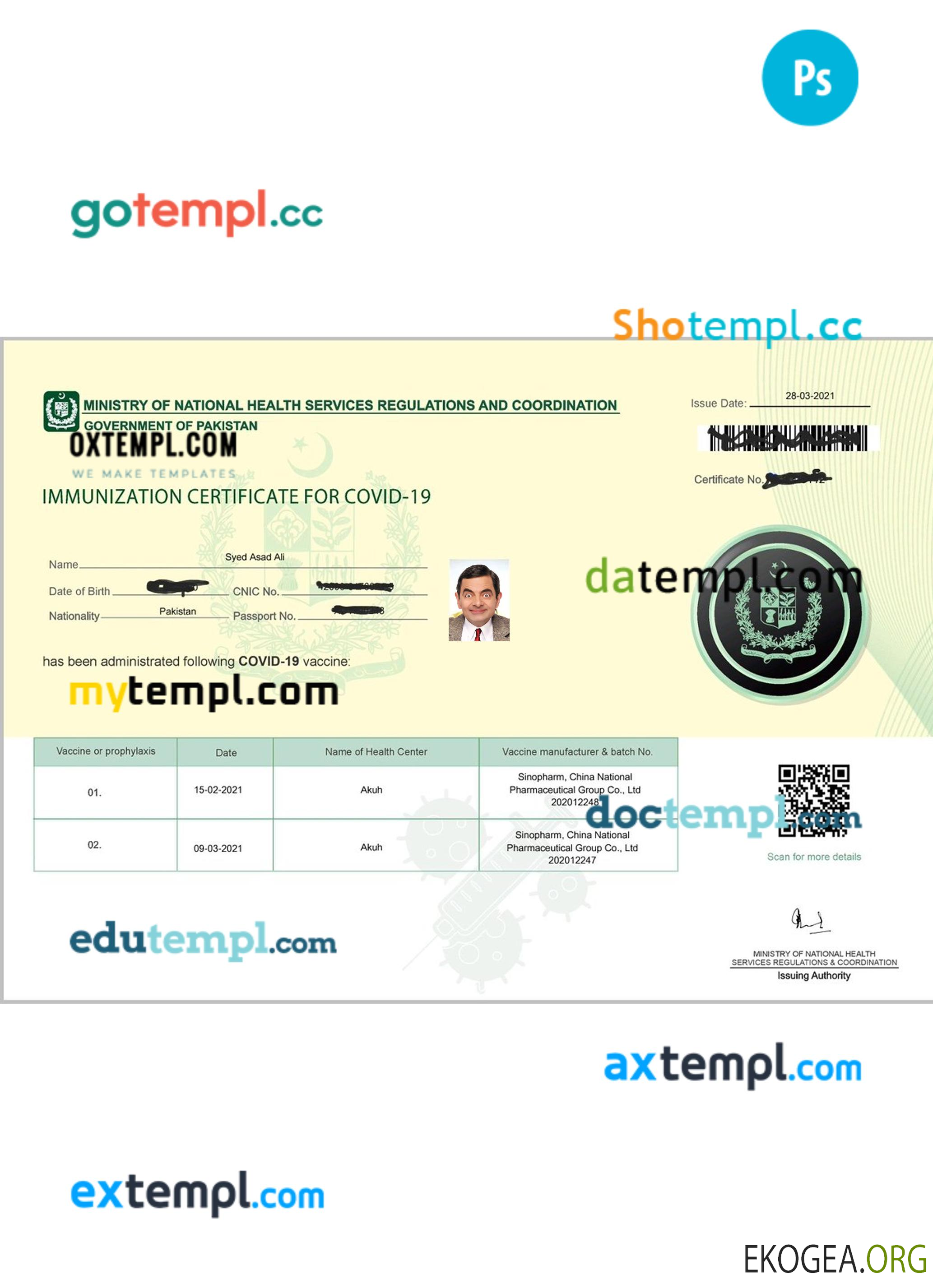 Certificat de vaccination du Pakistan contre le covid 19